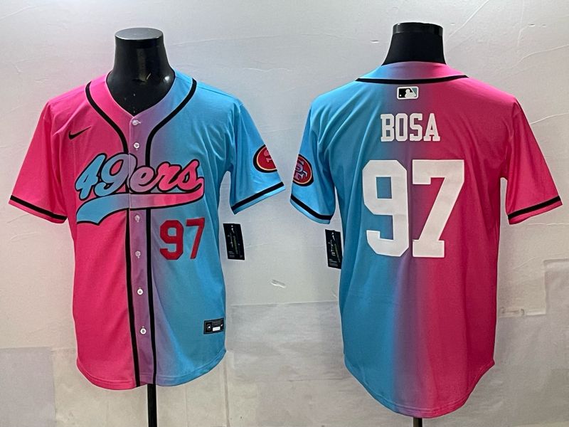 Men 2025 San Francisco 49ers #97 Bosa Pink Blue Nike Limited NFL Jersey 03